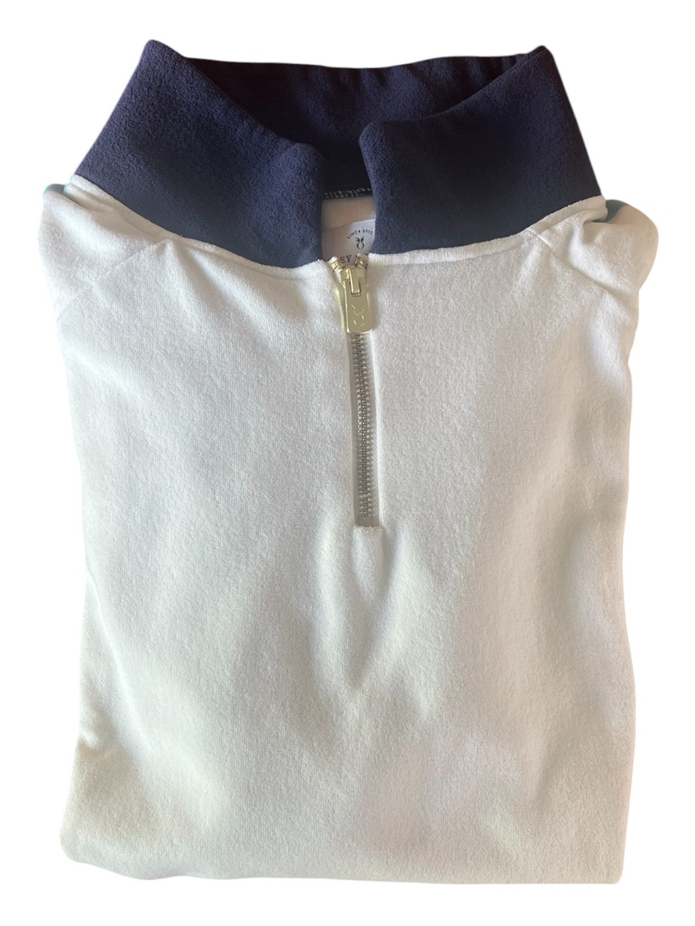 🪡 Dudley Stephens Cream Quarter-Zip Fleece with Navy Collar, Striped Sleeves